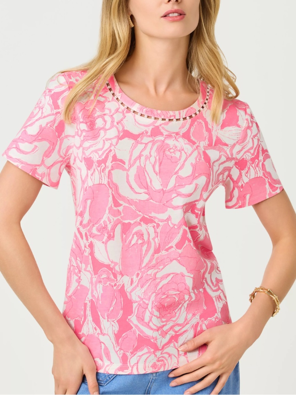 Lilly Pulitzer Clairmont Pink Floral Short-Sleeve Top